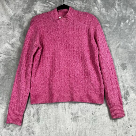 J. Crew Womens Pullover Sweater Size Medium Cable Knit Pink Cottage Core - Picture 2 of 10